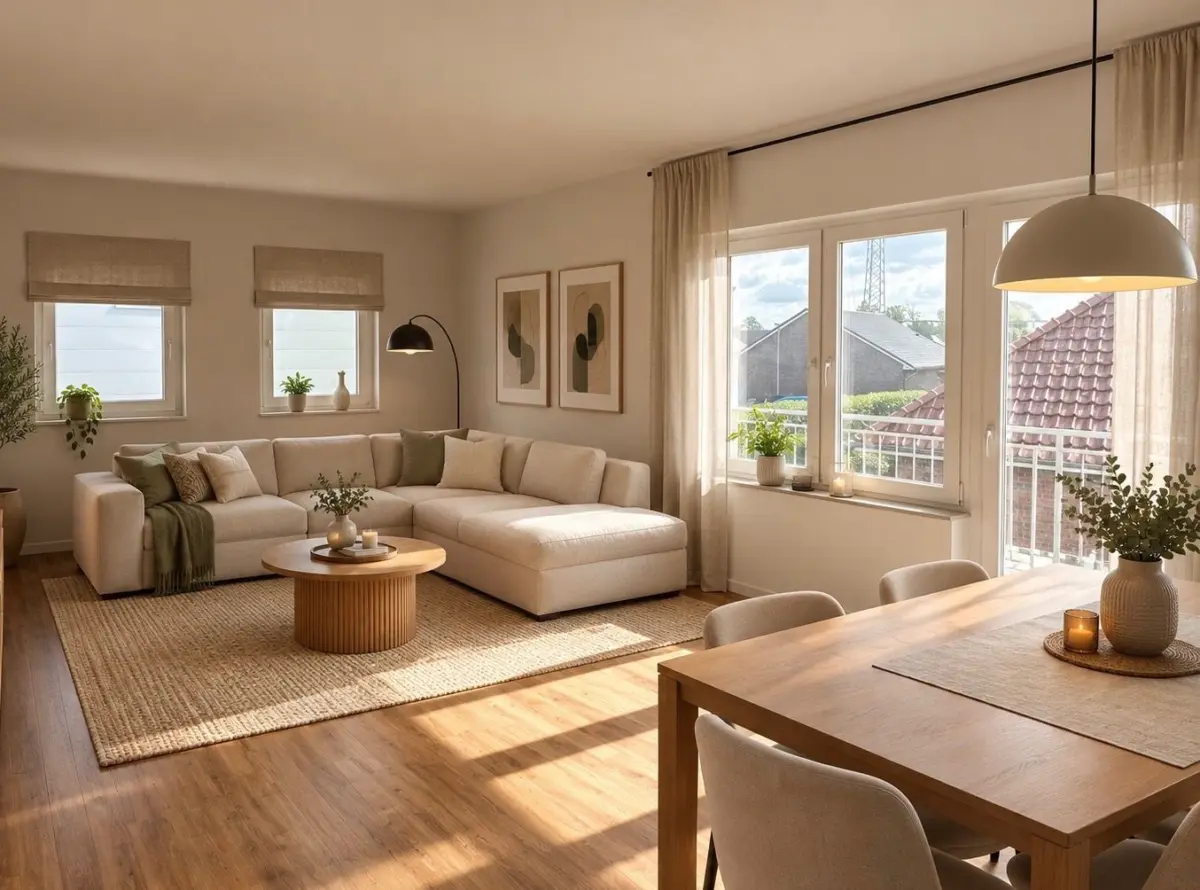 Helle Wohnküche mit Sofa