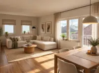 Helle Wohnküche mit Sofa